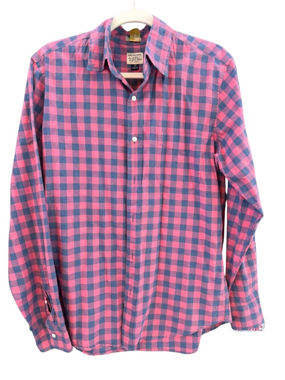 J.Crew Secret Wash Pink Blue Gingham Stretch Button-Down Shirt M